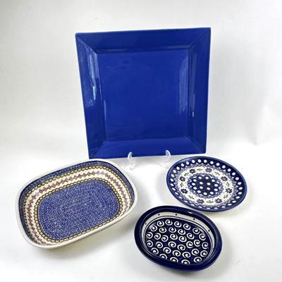 Sale Photo Thumbnail #57: Vintage Polish Boleslawiec Pottery (3pcs) and Large Square Serving Platter