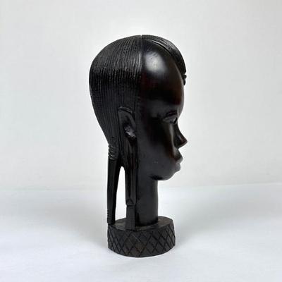 Sale Photo Thumbnail #88: Vintage Hand Carved Ebony African Tribal Head - Masai Bust Figurine - 9" Ebony Wood Sculpture