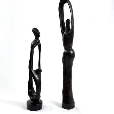 Sale Photo Thumbnail #86: Vintage Hand-Carved Wooden African Sculptures - Mother and Child & Standing Man - Abstract Tribal Folk Art Decor