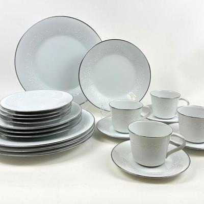 Sale Photo Thumbnail #23: Vintage Noritake Reina Dinnerware with Platinum Trim - 5pc Place Settings for 4
