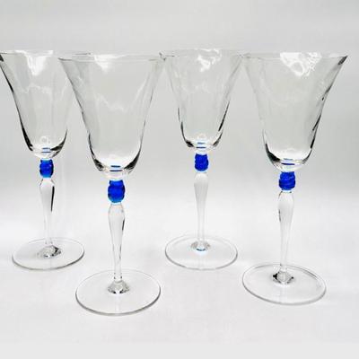 Crystal Twisted Blue Bead Wine Glasses 