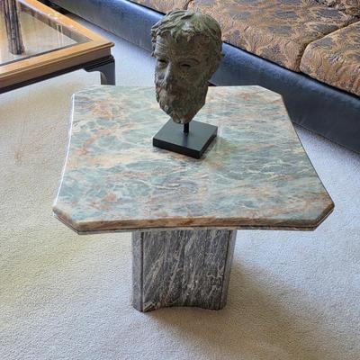Mid century Italian Cipollino marble table and Plato bronze bust