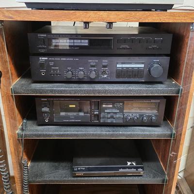 Vintage Yamaha audio equipment, dual cassette deck, turntable
