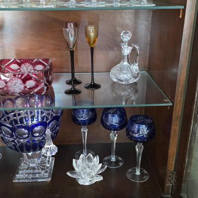 Vintage crystal wine glasses, vases, cruet and more