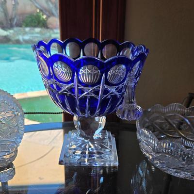 Sale Photo Thumbnail #103: Shannon crystal cobalt blue pedestal bowl