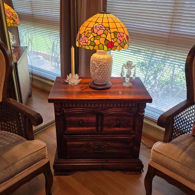 Vintage nightstand, Tiffany style lamp