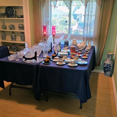 Vintage crystal, vintage china, vintage lamps