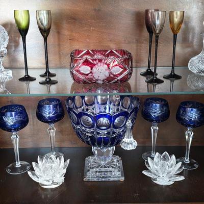 Vintage crystal wine glasses, vases, cruet and more