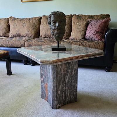 Mid century Italian Cipollino marble table and Plato bronze bust