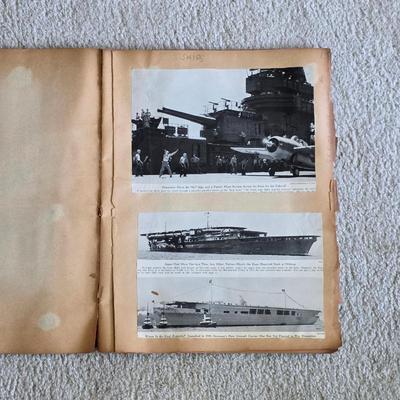 1940s World War II scrapbook, news clippings, pictures