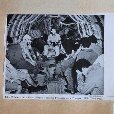 1940s World War II scrapbook, news clippings, pictures