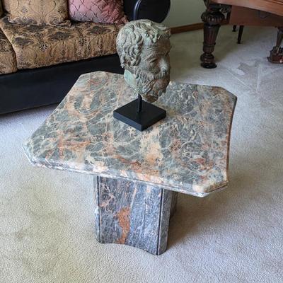 Mid century Italian Cipollino marble table and Plato bronze bust