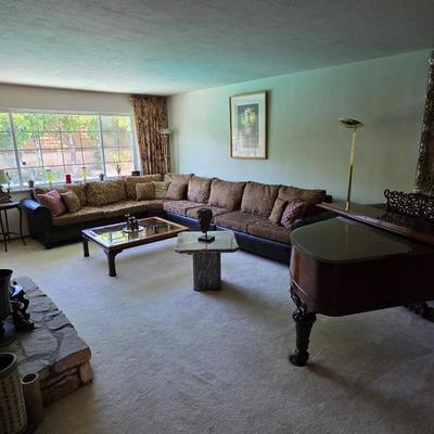 Sectional sofa, coffee table, Cipollino marble table