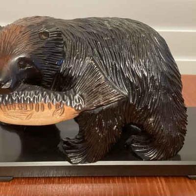 MMM054 Japanese Carved Wooden Ainu Bear With Dispay Stand
