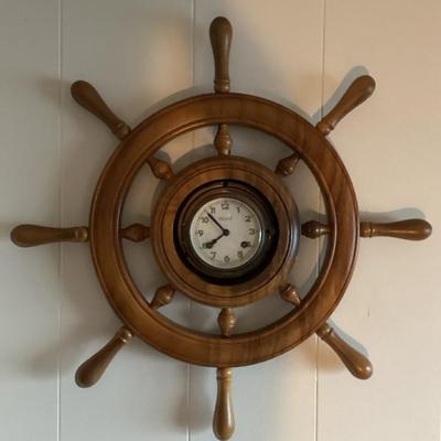 MMM217 Vintage Wooden Ships Wheel Clock