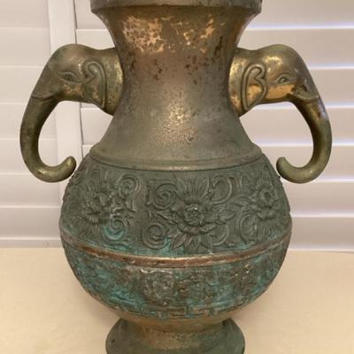 MMM127 Large Vintage Brass Elephant Handles Vase Planter