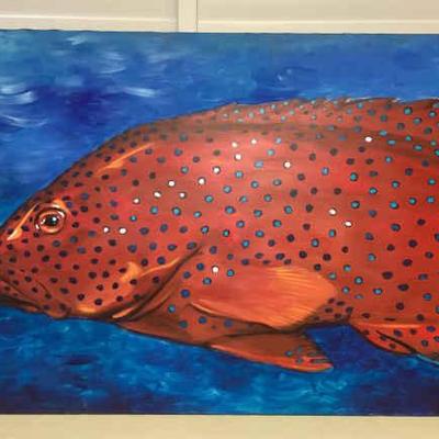 MMM001 Large Original Painting On Stretched Canvas Of A Fish Signed By Artist