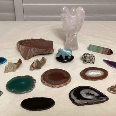 MMM058 Petrified Wood, Geode Agate Slices, Crystal Obelisk, Large Crystal Angel & More!