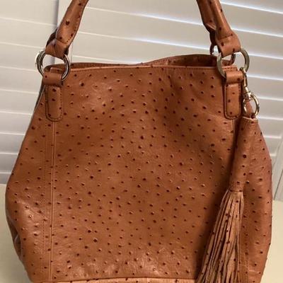 MMM042 Gili Caramel Brown Genuine Leather Ostrich Textured Large Purse Handbag New