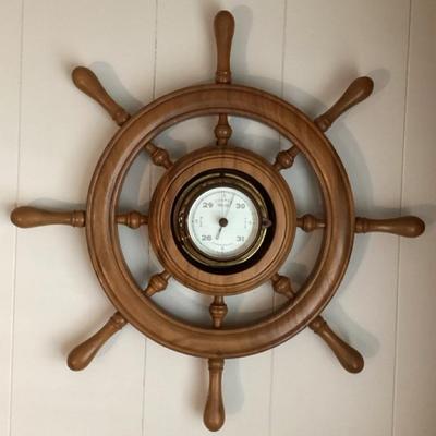 MMM218 Vintage Wooden Ships Wheel Barometer 