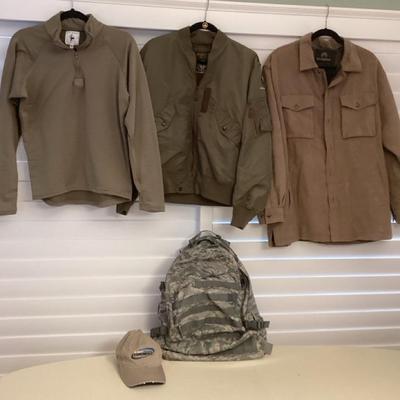 MMM095 Military Camouflage Backpack, Two Men’s Jackets, Pullover & NASCAR Cap