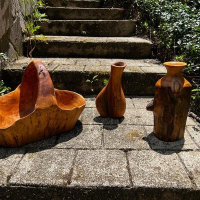 Wood Bowl And Vases