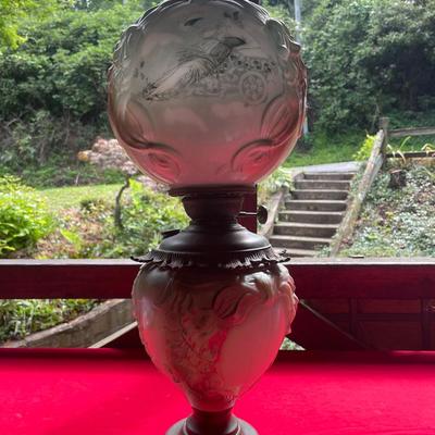 Vintage Painted Glass Parlor Lamp