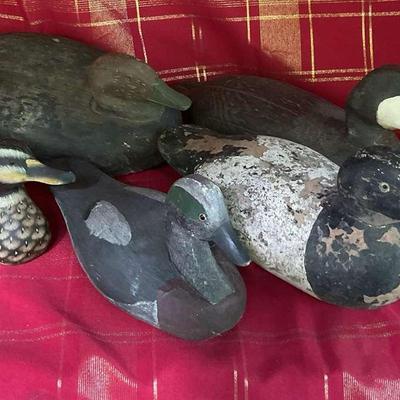 Lot of 5 Wood Ducks Includes 1 Romie L Waterfield Signed RLW Carved Wood Duck Decoy