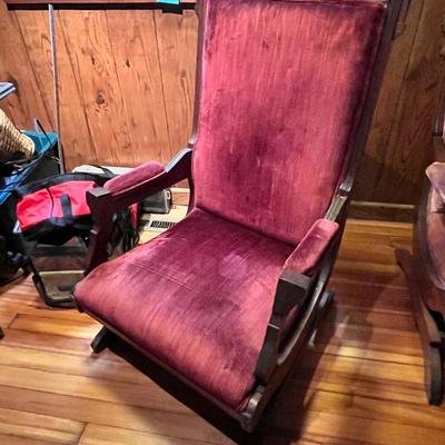 Red Velvet Wood Carved Rocker 
