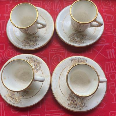 Set Of 4 Demi-Tass Cups + Saucers 24 Karat Gold Greece
