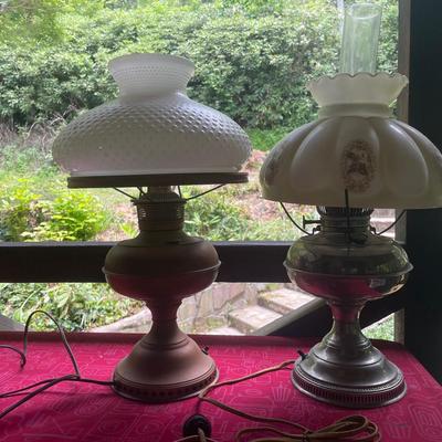 Antique Milk Glass And Electric Hobnail Lamp