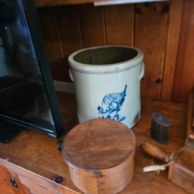 Round Wood Box, Stoneware