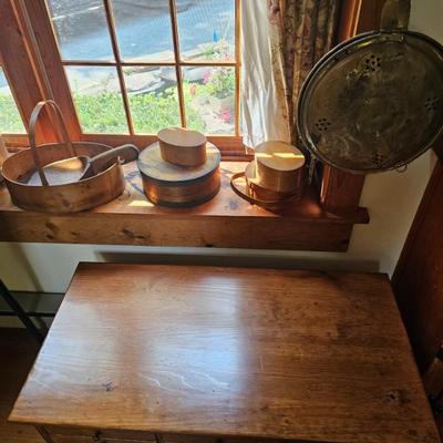 Wooden Table, Round Wood Boxes