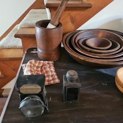 Wooden Mixing Bowls, Wooden Mortar and Pestle, Grinder