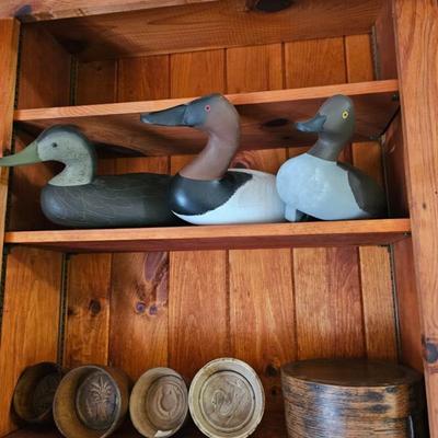 Carved Wood Duck Decoys, Butter Molds