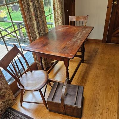 Wooden Table, Chairs, Wooden Box