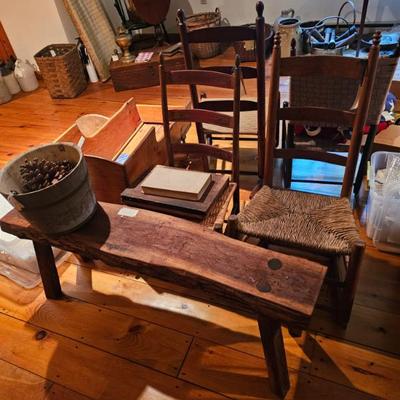 Wood Bench, Wood Chairs