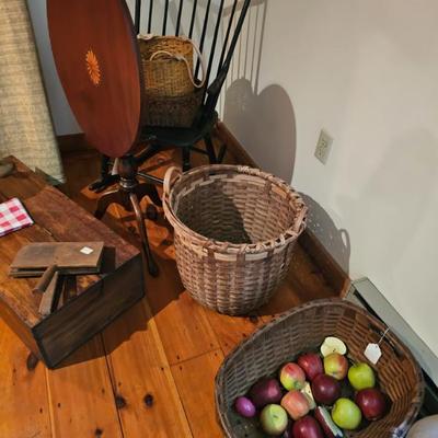 Baskets, Wood Chair, Flip Top Wood Table