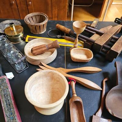 Wood Carved Bowls, Wooden Scoop, Wood Clamps