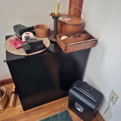 Paper Shredder, Polaroid Camera, Wood Box