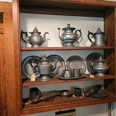 Pewter Tea Pots, Silver Plates