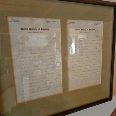 Framed Letters United Society of Shakers