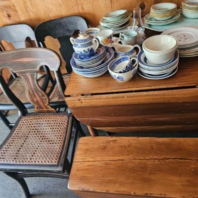 China Sets, Wood and Wicker Dining Chairs