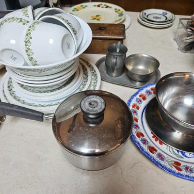 Plates, Bowls, Saucers, Pots, Sugar Bowl, Creamer pitcher