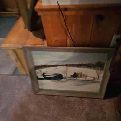 Hanging Framed Winter Farm Scene