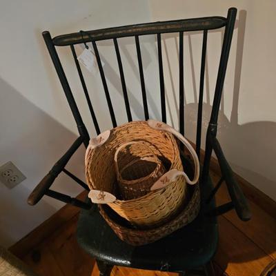 Baskets, Wood Arm Chair