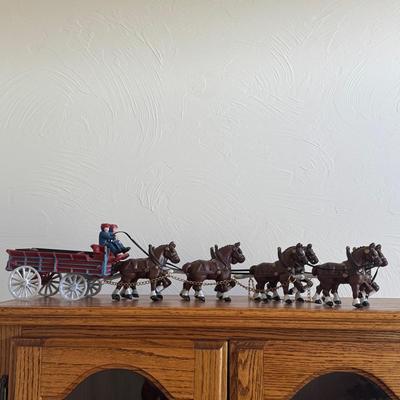Cast Iron Clydesdale Drawn Wagon
