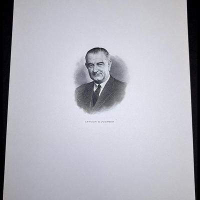 Vintage Presidential Engraving Printed By (BEP) 
"Lyndon B. Johnson" 