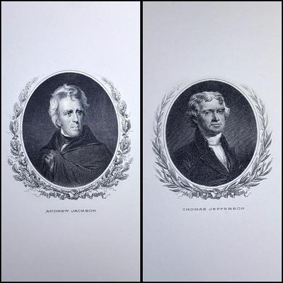Vintage Presidential Engravings Printed By (BEP) 
"Thomas Jefferson" and "Andrew Jackson" 