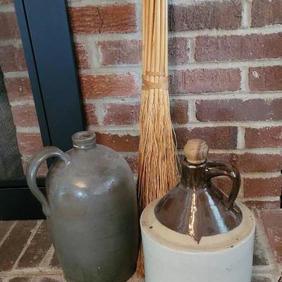 Crockery Jugs & Broom